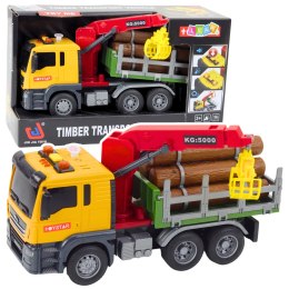 LEAN Toys Ciężarówka Z Dźwigiem Do Drewna Światła Dźwięki Żółta 1:14