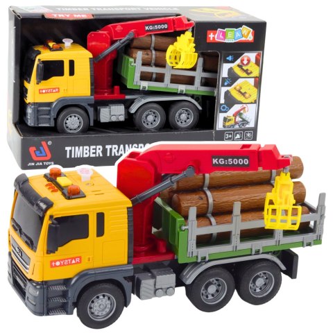 LEAN Toys Ciężarówka Z Dźwigiem Do Drewna Światła Dźwięki Żółta 1:14 LEAN Toys Ciężarówka Z Dźwigiem Do Drewna Światła Dźwięki Żółta 1:14