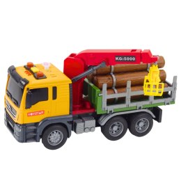 LEAN Toys Ciężarówka Z Dźwigiem Do Drewna Światła Dźwięki Żółta 1:14