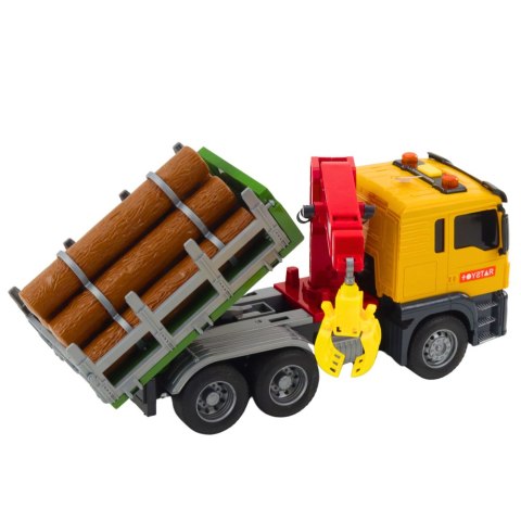 LEAN Toys Ciężarówka Z Dźwigiem Do Drewna Światła Dźwięki Żółta 1:14 LEAN Toys Ciężarówka Z Dźwigiem Do Drewna Światła Dźwięki Żółta 1:14