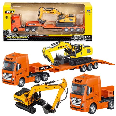 HUINA Ciężarówka z Naczepą Laweta Koparka Metalowa Huina Pomarańczowa 1:50 HUINA Ciężarówka z Naczepą Laweta Koparka Metalowa Huina Pomarańczowa 1:50