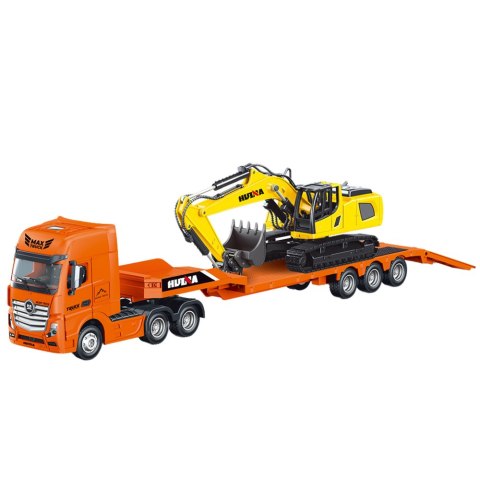 HUINA Ciężarówka z Naczepą Laweta Koparka Metalowa Huina Pomarańczowa 1:50 HUINA Ciężarówka z Naczepą Laweta Koparka Metalowa Huina Pomarańczowa 1:50