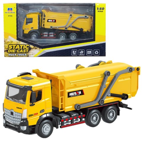 HUINA Śmieciarka Ciężarówka Metalowa Ruchoma Huina Żółta 1:50 HUINA Śmieciarka Ciężarówka Metalowa Ruchoma Huina Żółta 1:50