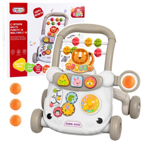LEAN Toys Chodzik Edukacyjny Interaktywny Pchacz Klocki Zegar Koła Zębate Szary LEAN Toys Chodzik Edukacyjny Interaktywny Pchacz Klocki Zegar Koła Zębate Szary