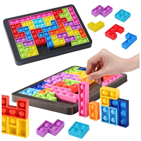 LEAN Toys Gra Tetris Pop-It Układanka Puzzle 3w1 Sensoryczna Kolorowa 27el LEAN Toys Gra Tetris Pop-It Układanka Puzzle 3w1 Sensoryczna Kolorowa 27el