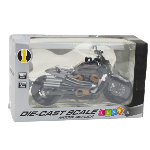 LEAN Toys Motocykl Chopper Metalowy Światła Dźwięki Czarny Szare Elementy 1:12 LEAN Toys Motocykl Chopper Metalowy Światła Dźwięki Czarny Szare Elementy 1:12