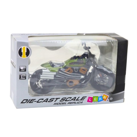 LEAN Toys Motocykl Chopper Metalowy Światła Dźwięki Czarny Zielone Elementy 1:12 LEAN Toys Motocykl Chopper Metalowy Światła Dźwięki Czarny Zielone Elementy 1:12