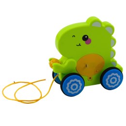 LEAN Toys Dinozaur Na Sznurku Jeżdżący Do Ciągnięcia Dla Malucha Grzechotka Zielony