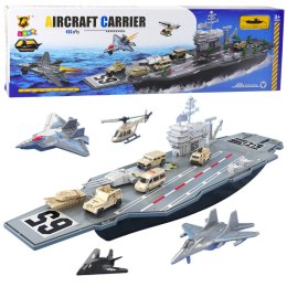 LEAN Toys Duży Lotniskowiec Wojskowy Myśliwce Czołgi Pojazdy 70cm