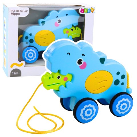 LEAN Toys Hipopotam Na Sznurku Jeżdżący Do Ciągnięcia Dla Malucha Dźwięki Niebieski LEAN Toys Hipopotam Na Sznurku Jeżdżący Do Ciągnięcia Dla Malucha Dźwięki Niebieski