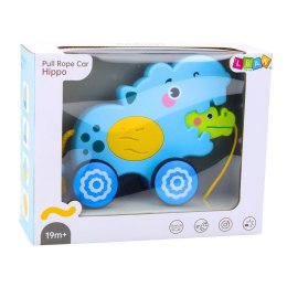 LEAN Toys Hipopotam Na Sznurku Jeżdżący Do Ciągnięcia Dla Malucha Dźwięki Niebieski