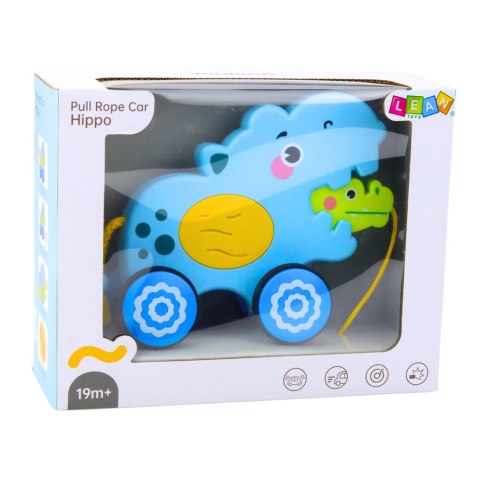 LEAN Toys Hipopotam Na Sznurku Jeżdżący Do Ciągnięcia Dla Malucha Dźwięki Niebieski LEAN Toys Hipopotam Na Sznurku Jeżdżący Do Ciągnięcia Dla Malucha Dźwięki Niebieski