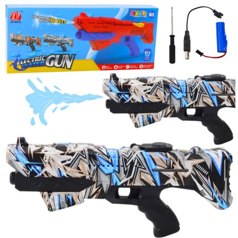 LEAN Toys Karabin Na Wodę Elektryczny Automatyczny Graffiti Niebieski Zasięg 10m