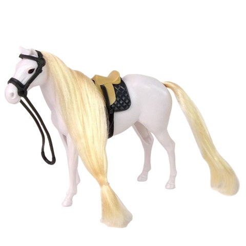 LEAN Toys Koń Z Długą Grzywą Siodło Puchar Szczotka Akcesoria Biały LEAN Toys Koń Z Długą Grzywą Siodło Puchar Szczotka Akcesoria Biały