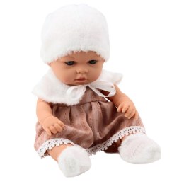 LEAN Toys Lalka Bobas Beżowa Sukienka Czapka Kołnierzyk Skarpetki