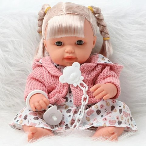 LEAN Toys Lalka Bobas Dziewczynka Sukienka Sweterek Smoczek Dźwięki LEAN Toys Lalka Bobas Dziewczynka Sukienka Sweterek Smoczek Dźwięki