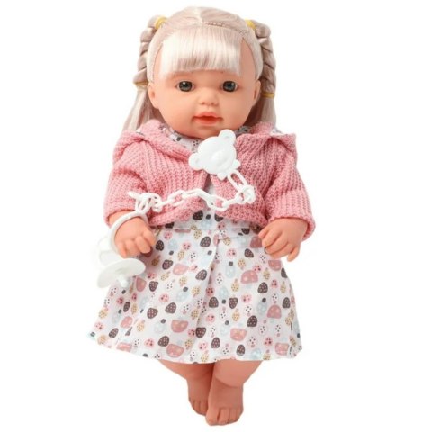 LEAN Toys Lalka Bobas Dziewczynka Sukienka Sweterek Smoczek Dźwięki LEAN Toys Lalka Bobas Dziewczynka Sukienka Sweterek Smoczek Dźwięki