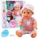 LEAN Toys Lalka Bobas Niemowlak Siusiająca Różowa Zestaw Akcesoria Dźwięki 35cm