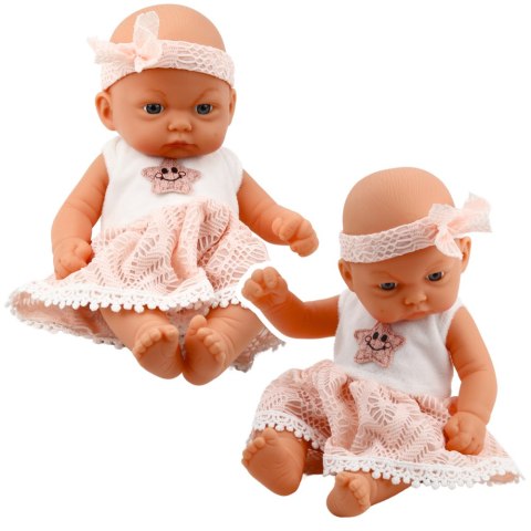 LEAN Toys Lalka Bobas Różowa Sukienka Z Koronką i Gwiazdką Opaska LEAN Toys Lalka Bobas Różowa Sukienka Z Koronką i Gwiazdką Opaska