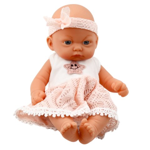 LEAN Toys Lalka Bobas Różowa Sukienka Z Koronką i Gwiazdką Opaska LEAN Toys Lalka Bobas Różowa Sukienka Z Koronką i Gwiazdką Opaska