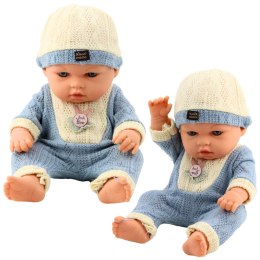 LEAN Toys Lalka Bobas W Dzianinowym Niebieskim Ubranku Czapeczka