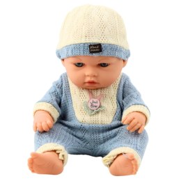 LEAN Toys Lalka Bobas W Dzianinowym Niebieskim Ubranku Czapeczka