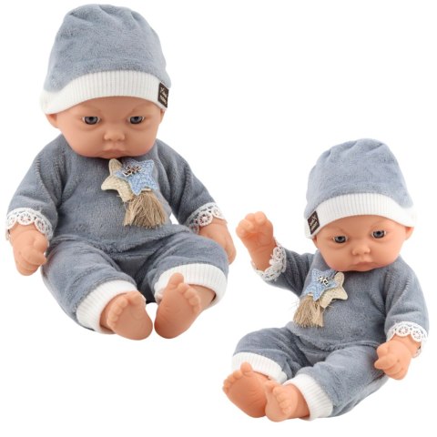 LEAN Toys Lalka Bobas W Szarej Piżamce z Gwiazdkami Czapeczka LEAN Toys Lalka Bobas W Szarej Piżamce z Gwiazdkami Czapeczka