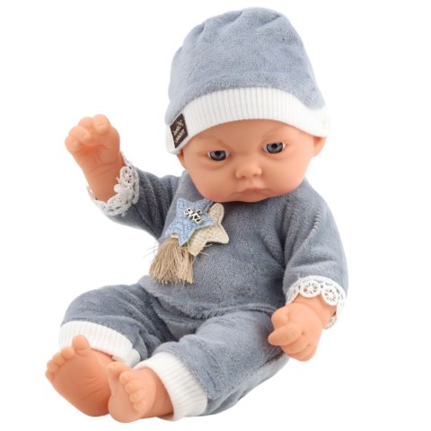 LEAN Toys Lalka Bobas W Szarej Piżamce z Gwiazdkami Czapeczka LEAN Toys Lalka Bobas W Szarej Piżamce z Gwiazdkami Czapeczka