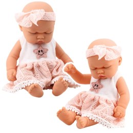 LEAN Toys Lalka Śpiący Bobas Różowa Sukienka Z Koronką i Gwiazdką Opaska