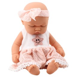 LEAN Toys Lalka Śpiący Bobas Różowa Sukienka Z Koronką i Gwiazdką Opaska