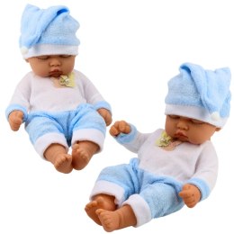 LEAN Toys Lalka Śpiący Bobas W Niebieskiej Piżamce Czapeczka z Pomponem