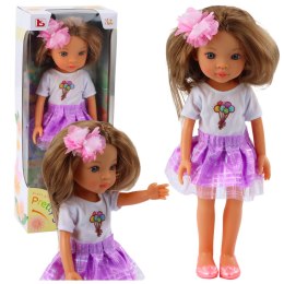 LEAN Toys Lalka W Fioletowej Sukience Długie Brązowe Włosy Spinka Kwiat
