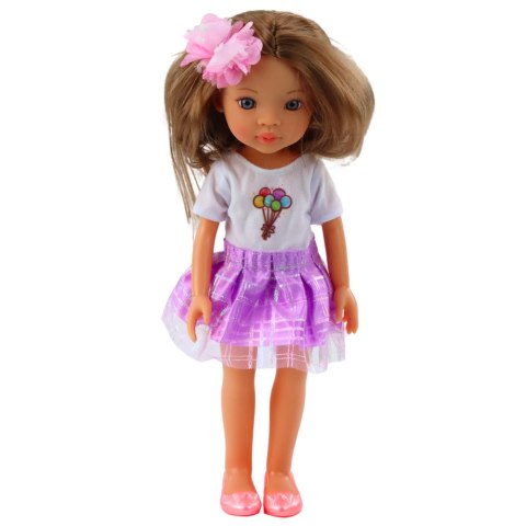 LEAN Toys Lalka W Fioletowej Sukience Długie Brązowe Włosy Spinka Kwiat LEAN Toys Lalka W Fioletowej Sukience Długie Brązowe Włosy Spinka Kwiat