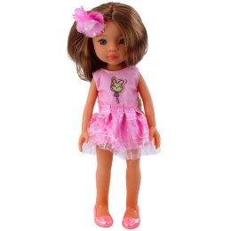 LEAN Toys Lalka W Różowej Sukience Długie Brązowe Włosy Spinka Kwiat
