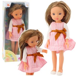 LEAN Toys Lalka W Różowej Sukience z Kokardą Długie Brązowe Włosy
