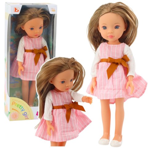 LEAN Toys Lalka W Różowej Sukience z Kokardą Długie Brązowe Włosy LEAN Toys Lalka W Różowej Sukience z Kokardą Długie Brązowe Włosy