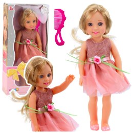 LEAN Toys Lalka W Sukience z Kokardką Długie Włosy Różowa Grzebień 38cm