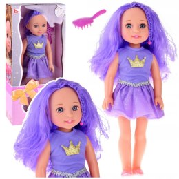 LEAN Toys Lalka W Sukience z Koroną Długie Włosy Fioletowa Szczotka 38cm