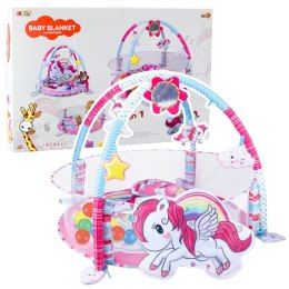 LEAN Toys Mata Edukacyjna Dla Niemowląt Basen Na Kulki 3w1 Jednorożec Różowa