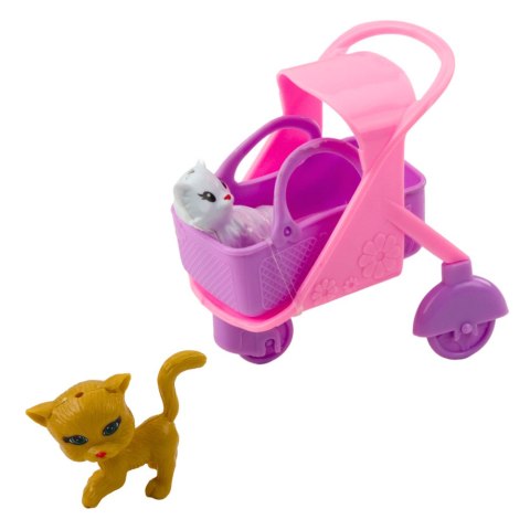 LEAN Toys Mini Lalka Z Akcesoriami Wózek Kotki Zestaw Laleczka Różowa LEAN Toys Mini Lalka Z Akcesoriami Wózek Kotki Zestaw Laleczka Różowa
