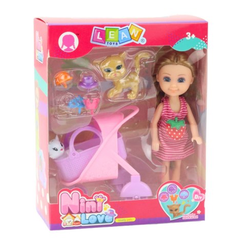 LEAN Toys Mini Lalka Z Akcesoriami Wózek Kotki Zestaw Laleczka Różowa LEAN Toys Mini Lalka Z Akcesoriami Wózek Kotki Zestaw Laleczka Różowa