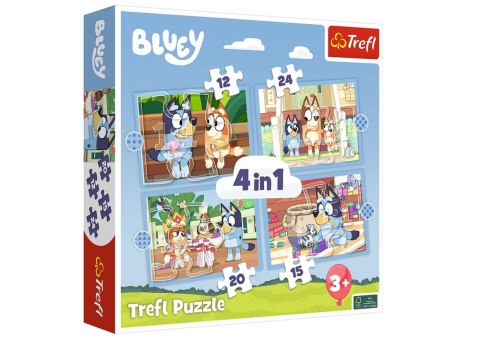 Trefl Puzzle Puzzle - 4w1 (12, 15, 20, 24) - Bluey i jego świat Trefl 34637 Trefl Puzzle Puzzle - 4w1 (12, 15, 20, 24) - Bluey i jego świat Trefl 34637