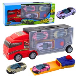 LEAN Toys Ciężarówka z Garażem Z Autkami Wyrzutnia 3szt Czerwona