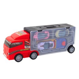 LEAN Toys Ciężarówka z Garażem Z Autkami Wyrzutnia 3szt Czerwona