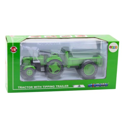 LEAN Toys Metalowy Traktor Rolniczy Z Przyczepą Zielony 1:18 LEAN Toys Metalowy Traktor Rolniczy Z Przyczepą Zielony 1:18