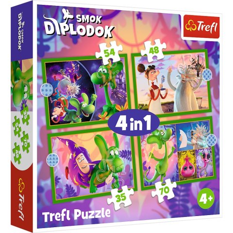 Trefl Puzzle Puzzle - 4w1 Świat Smoka Diplodoka- Human Film Smok Diplodok 34663