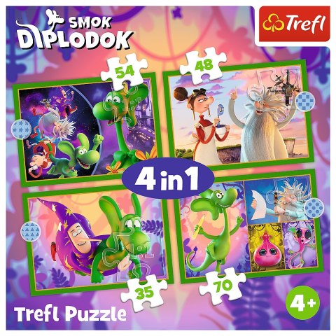 Trefl Puzzle Puzzle - 4w1 Świat Smoka Diplodoka- Human Film Smok Diplodok 34663 Trefl Puzzle Puzzle - 4w1 Świat Smoka Diplodoka- Human Film Smok Diplodok 34663