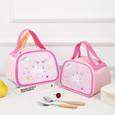 LEAN Torba Termiczna Izolacyjna Śniadaniowa Lunch Bag Różowa Jednorożec 23cm LEAN Torba Termiczna Izolacyjna Śniadaniowa Lunch Bag Różowa Jednorożec 23cm