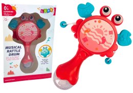 LEAN Toys Bębenek Grzechotka Krab Dla Dzieci Światełka Melodie Czerwony