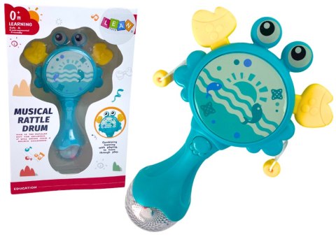LEAN Toys Bębenek Grzechotka Krab Dla Dzieci Światełka Melodie Niebieski